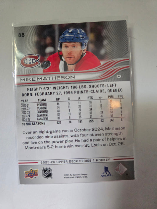 Mike Matheson Upper Deck Series 1 #88 [Montreal Canadians]