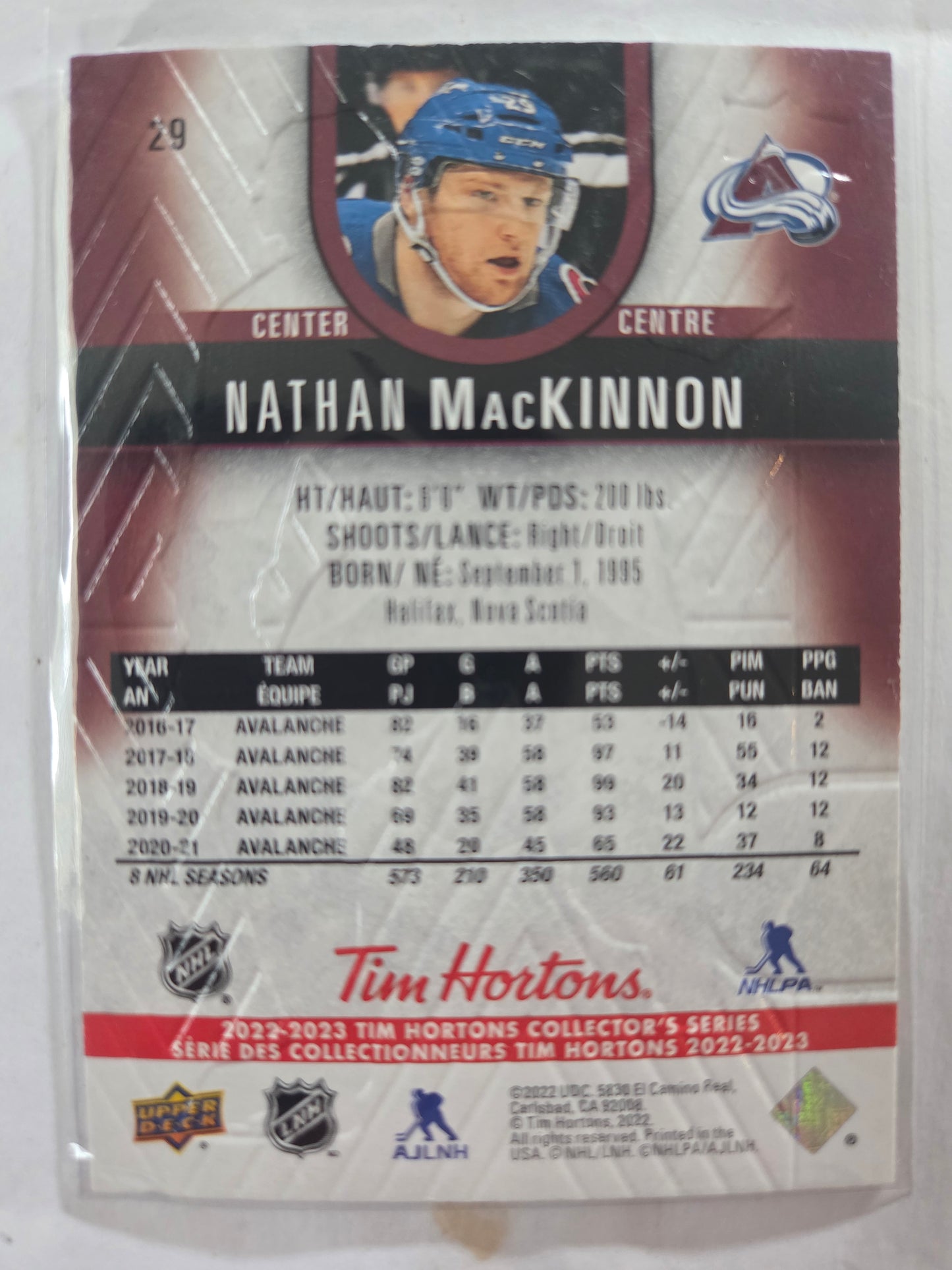 Nathan MacKinnon Tim Hortons Upper Deck #29 [Colorado Avalanche]