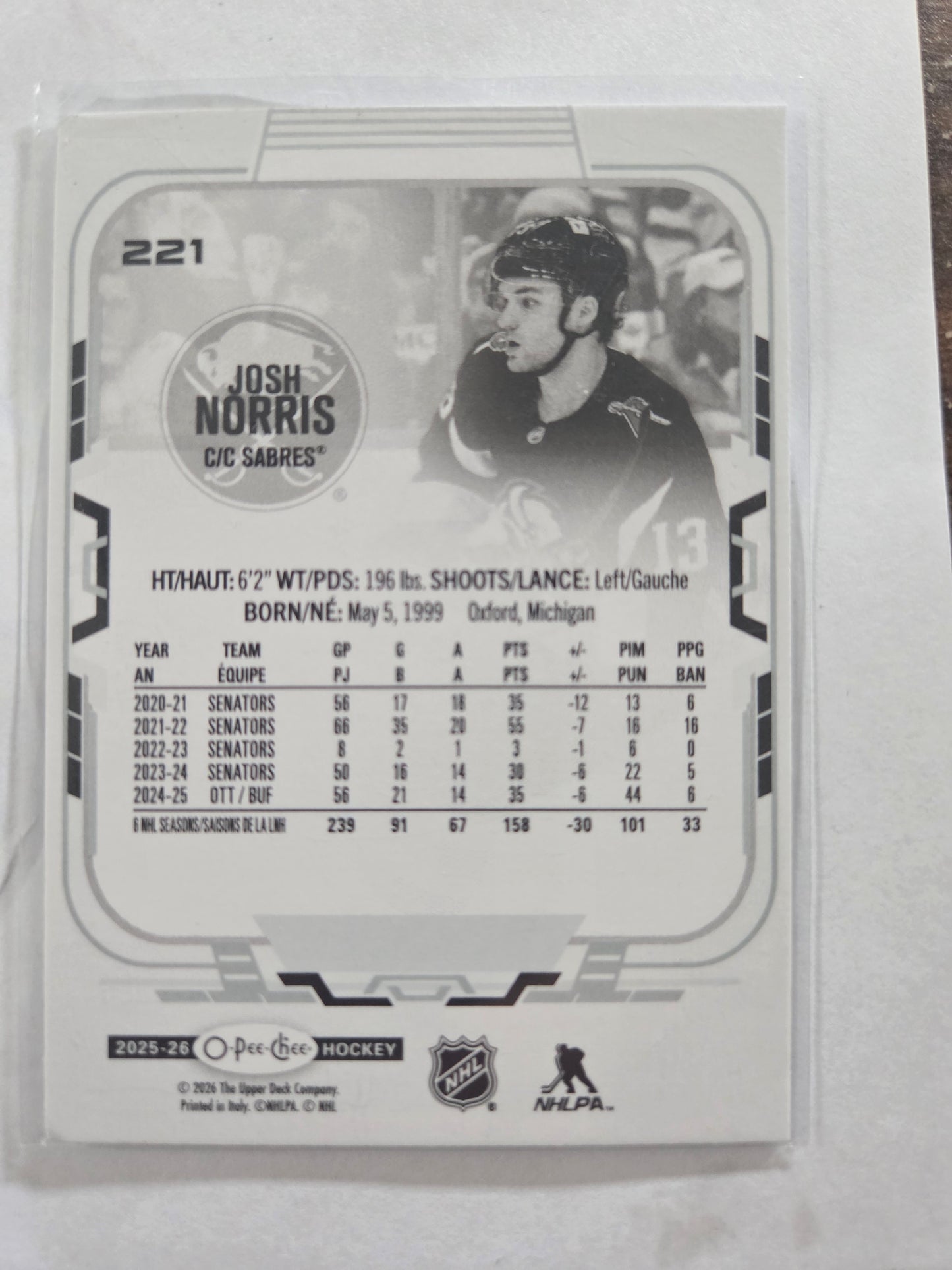 Josh Norris O-Pee-Chee Hockey #221 [Buffalo Sabres]