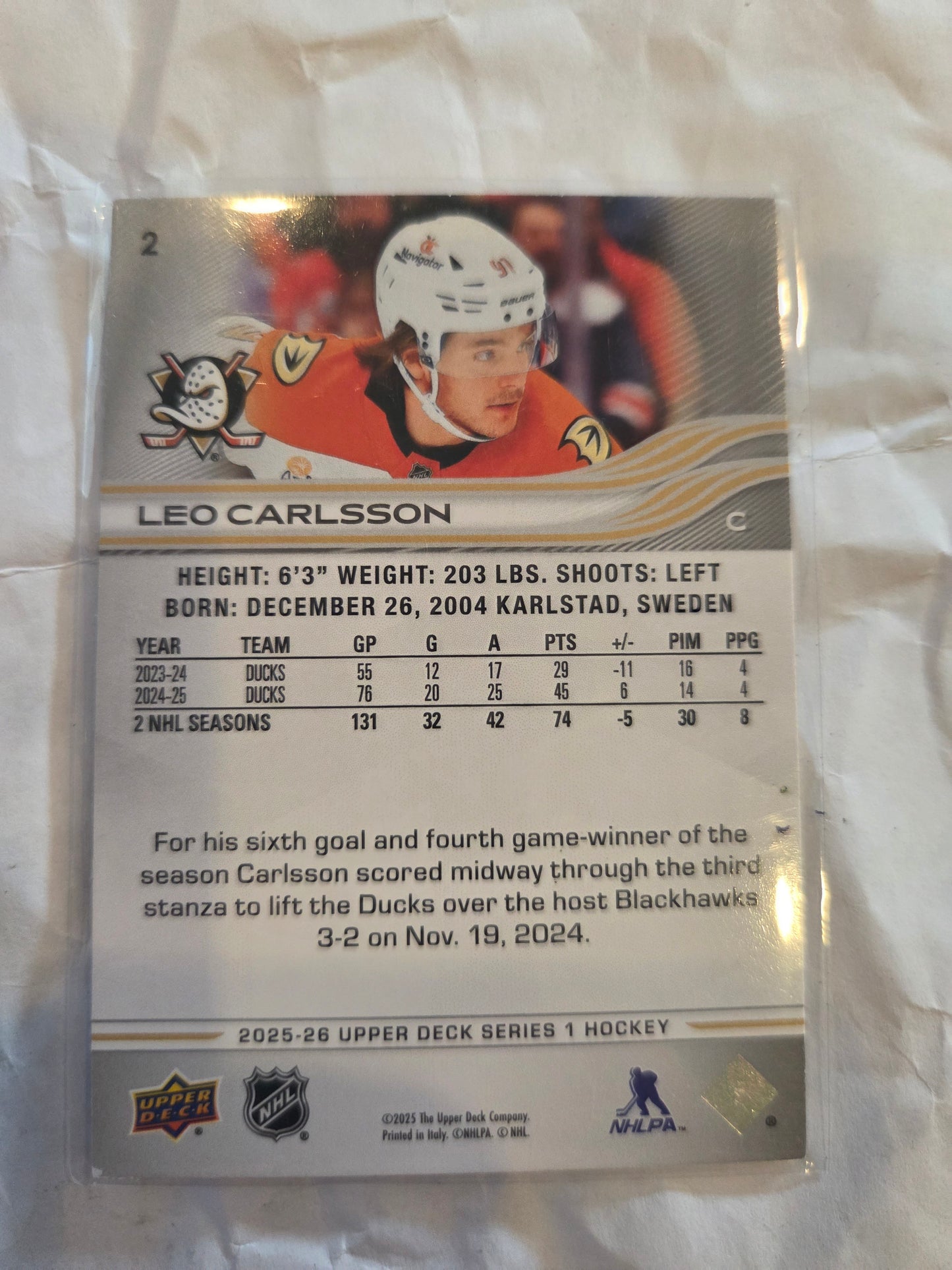 Leo Carlsson Upper Deck Series 1 #2 [Anaheim Ducks]