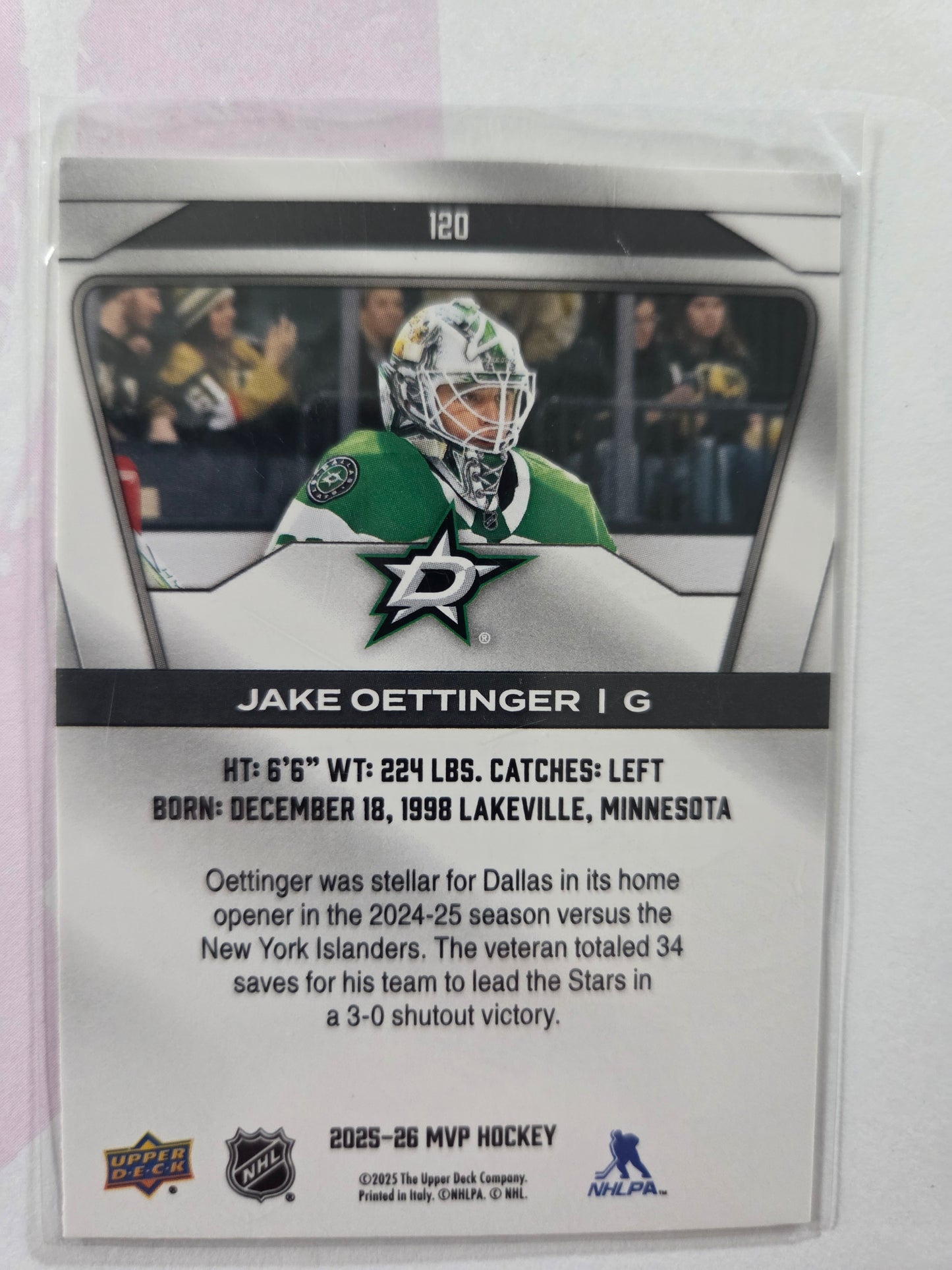 Jake Oettinger Upper Deck MVP Hockey #120 [Dallas Stars]