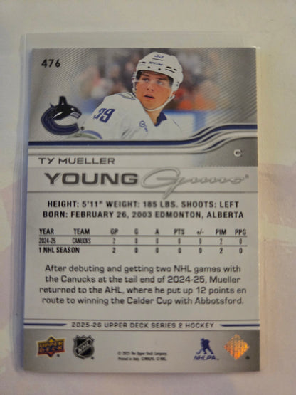 Ty Mueller Upper Deck Series 2 Young Gunns #476 [Vancouver Canucks]