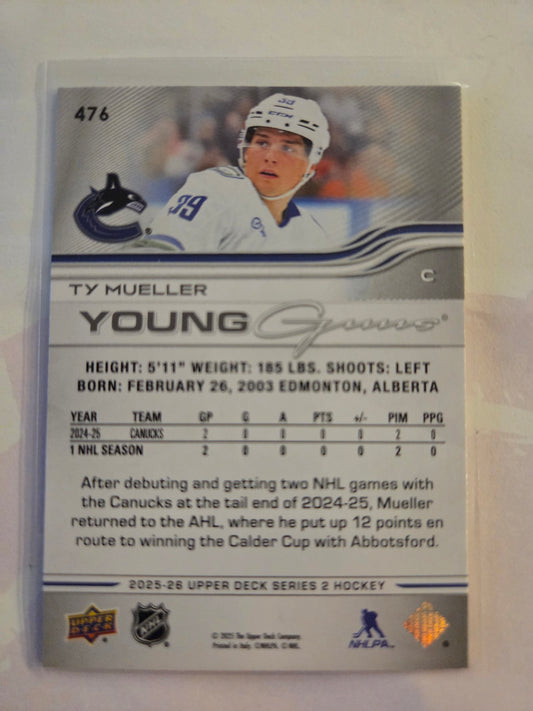 Ty Mueller Upper Deck Series 2 Young Gunns #476 [Vancouver Canucks]