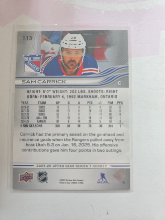 Sam Carrick Upper Deck Series 1 #113 [New York Rangers]