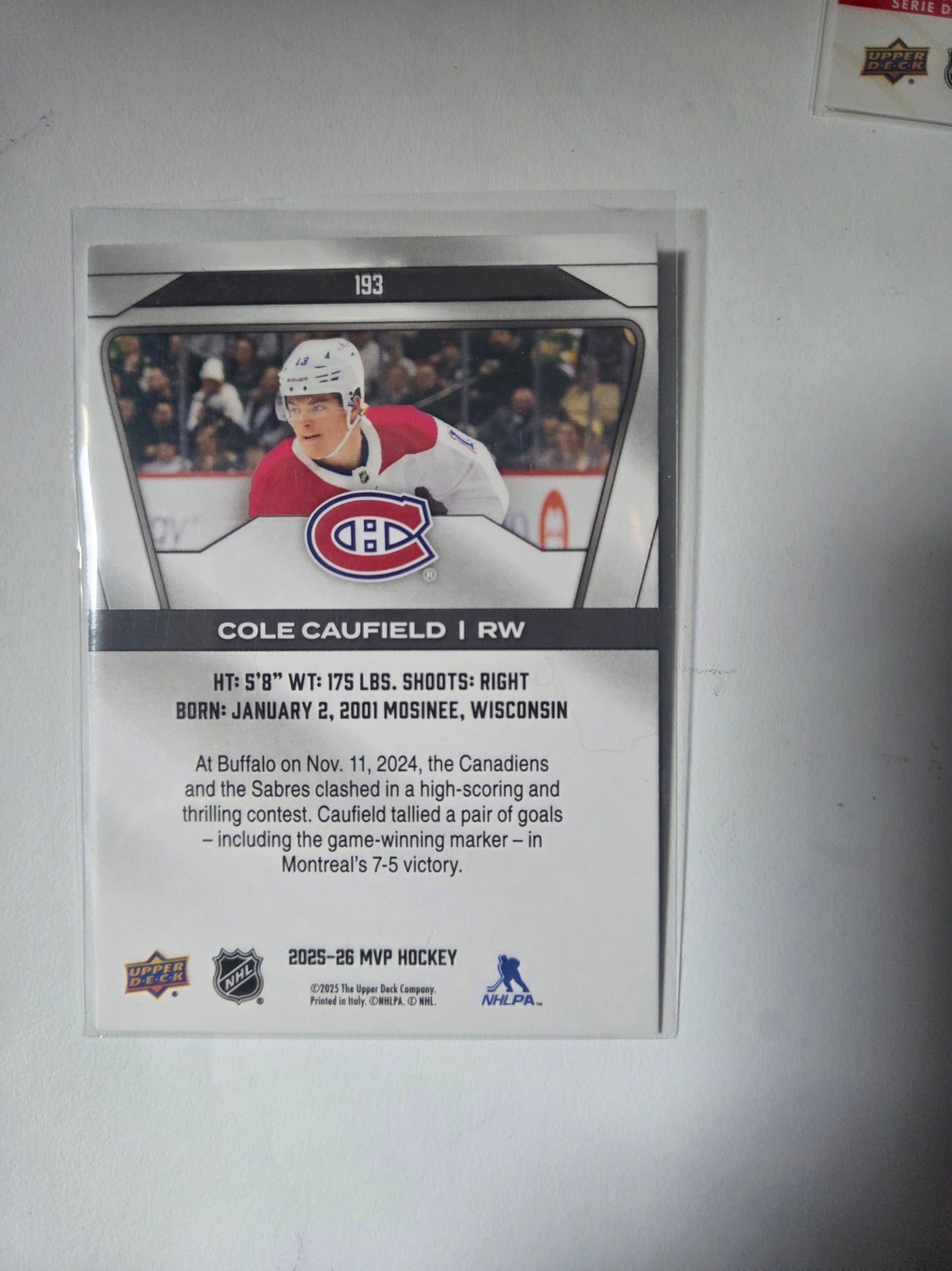 Cole Caufield Upper Deck MVP Hockey #193 [Montreal Canadians]