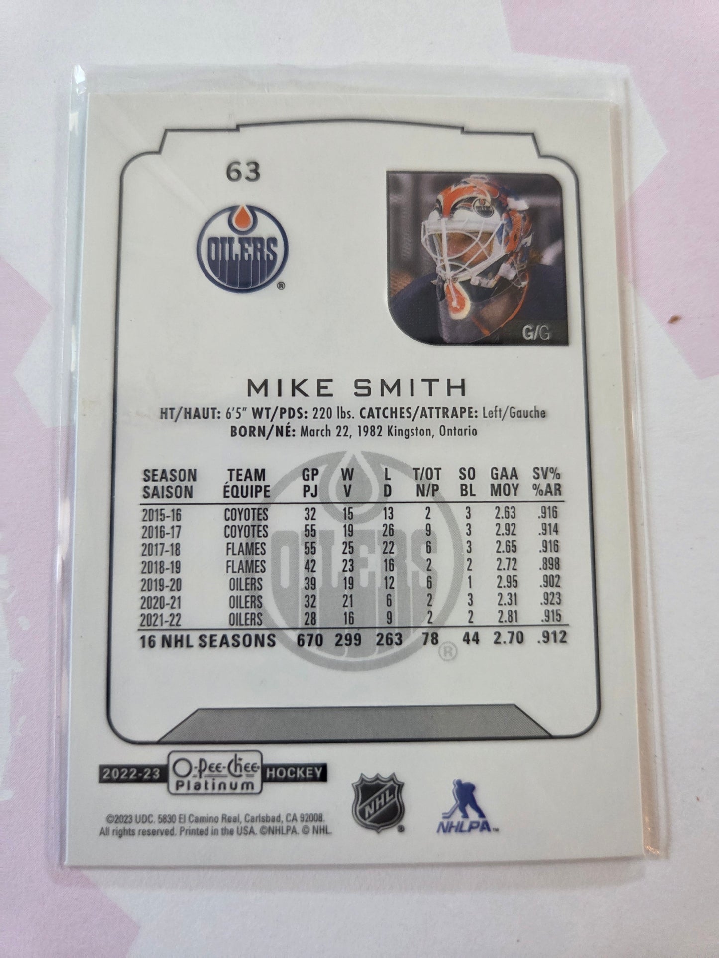 Mike Smith O-Pee-Chee Platinum Hockey #63 [Edmonton Oilers]