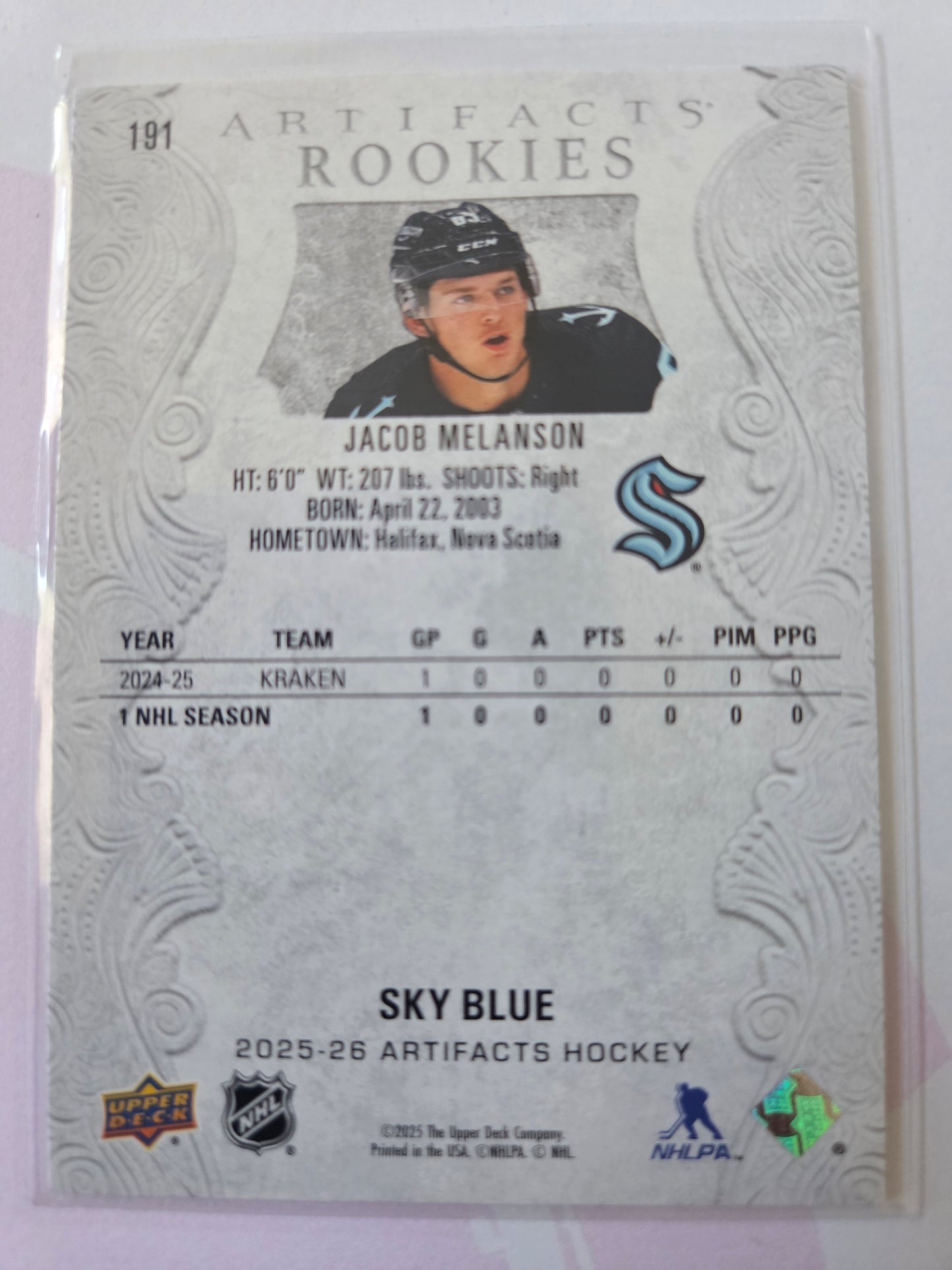 Jacob Melanson Sky Blue Artifacts Hockey Artifacts Rookies #191 [Seattle Kraken]