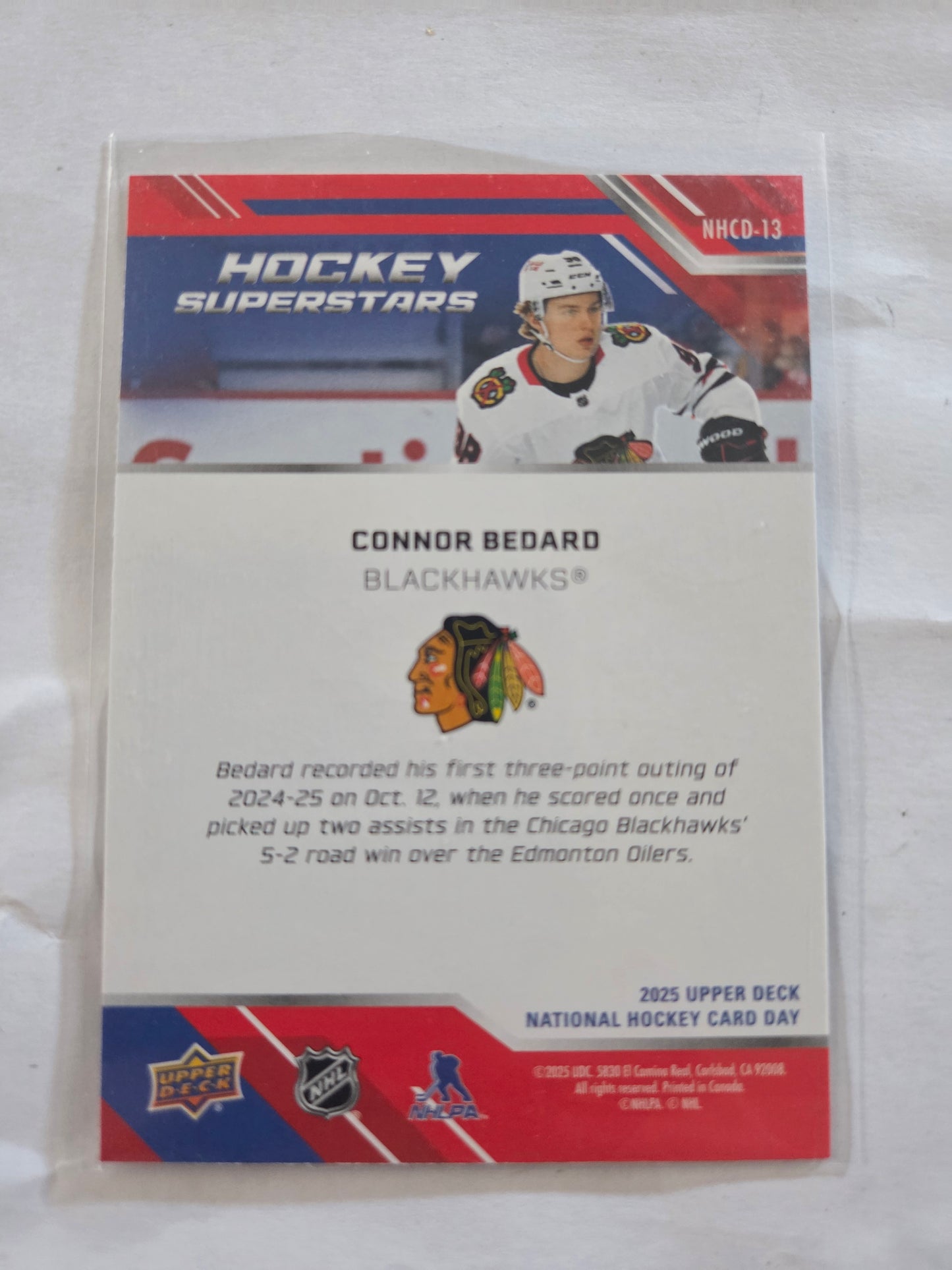 Connor Bedard 2025 Upper Deck National Hockey Card Day [Chicago Blackhawks]