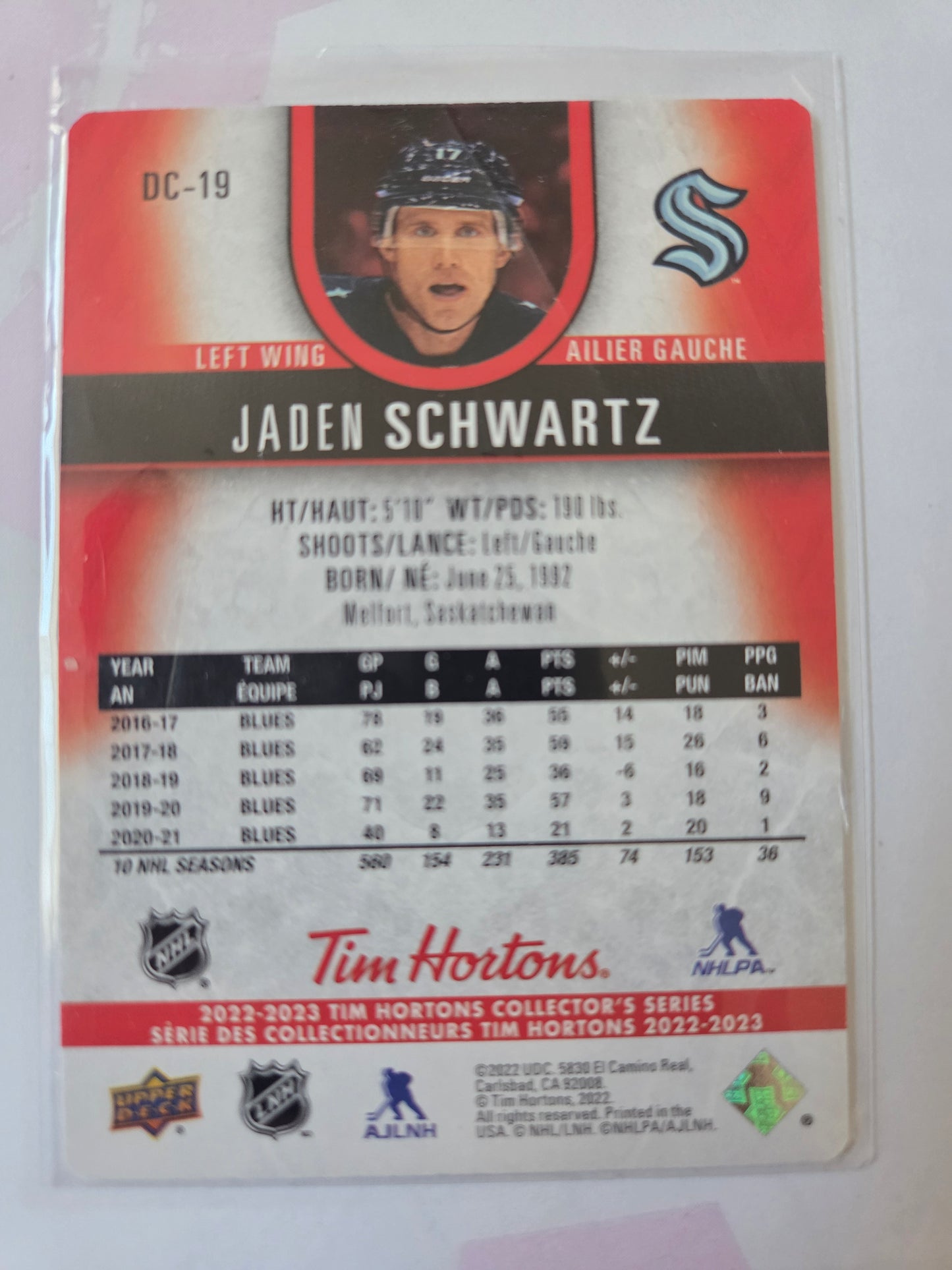 Jaden Schwartz Tim Hortons Upper Deck [Seattle Kraken]
