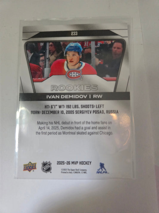 Ivan Demidoc Upper Deck MVP Hockey Rookies #233 [Montreal Canadians]