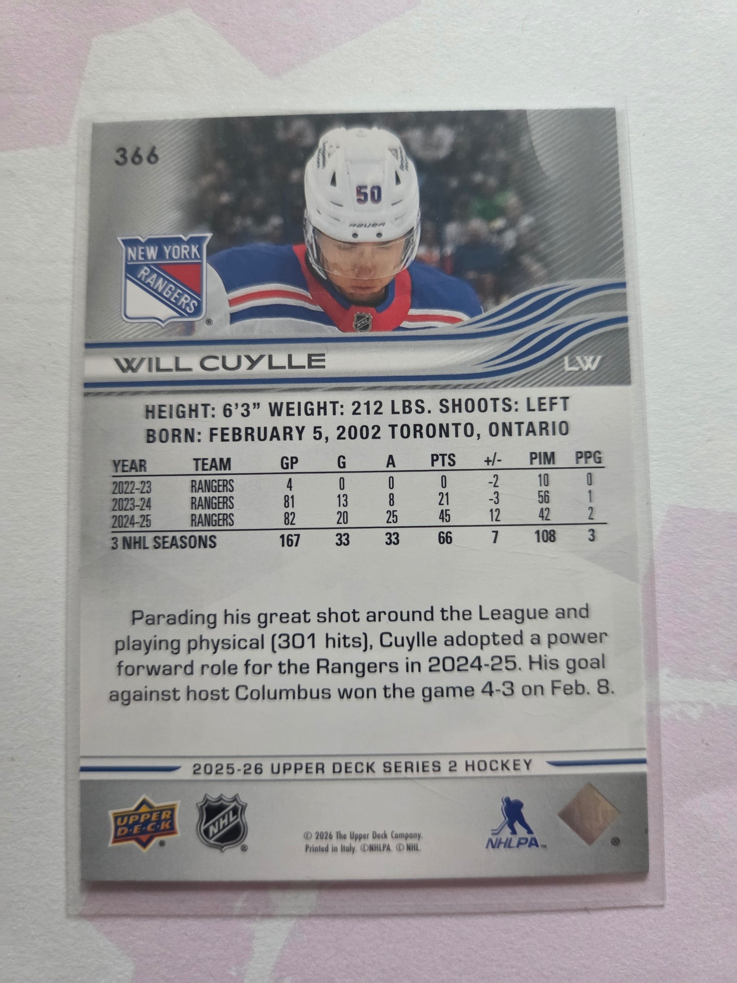 Will Cuylle Upper Deck Series 2 #366 [New York Rangers]