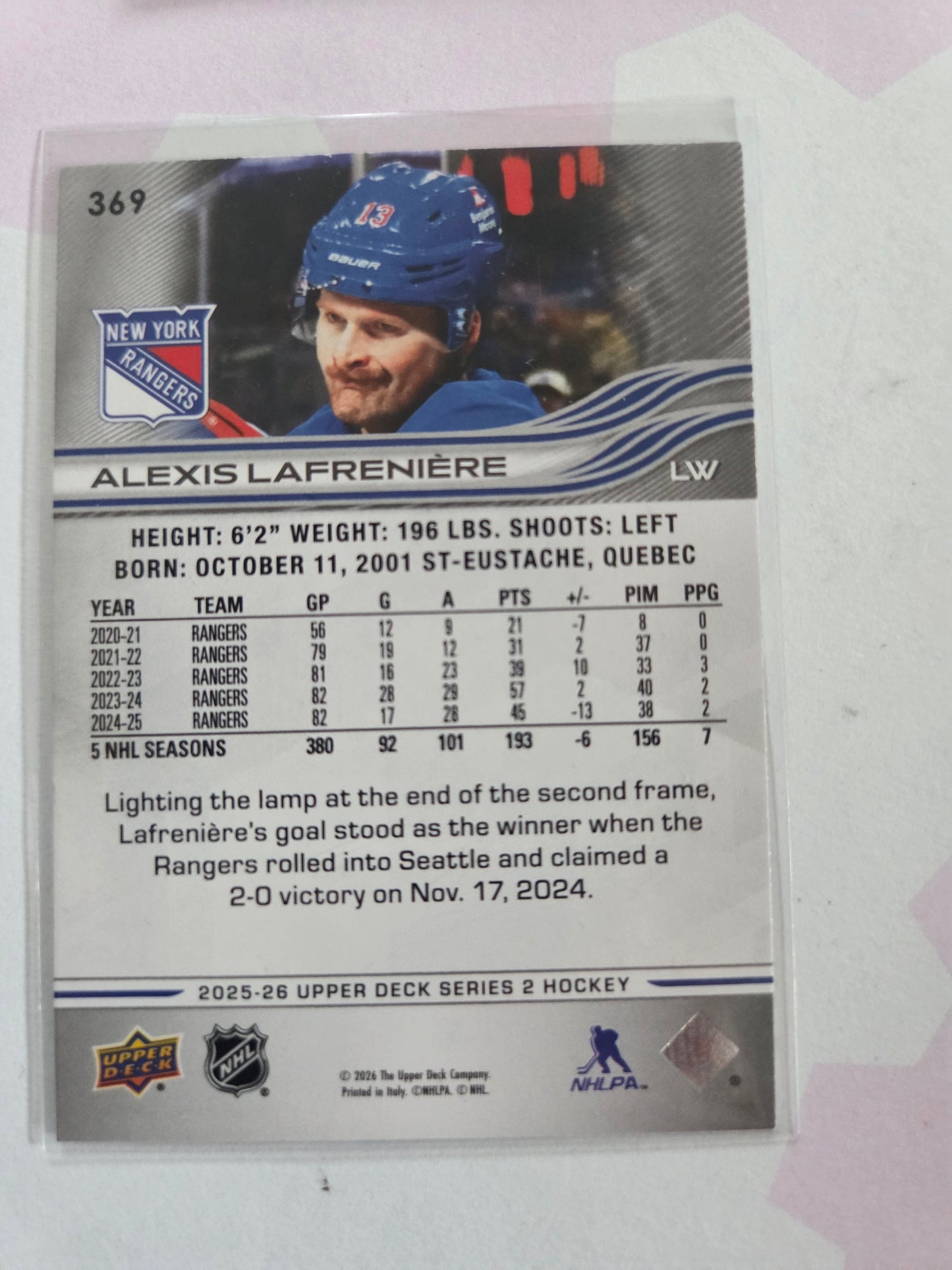 Alex Lafrenière Upper Deck Series 2 [New York Rangers]