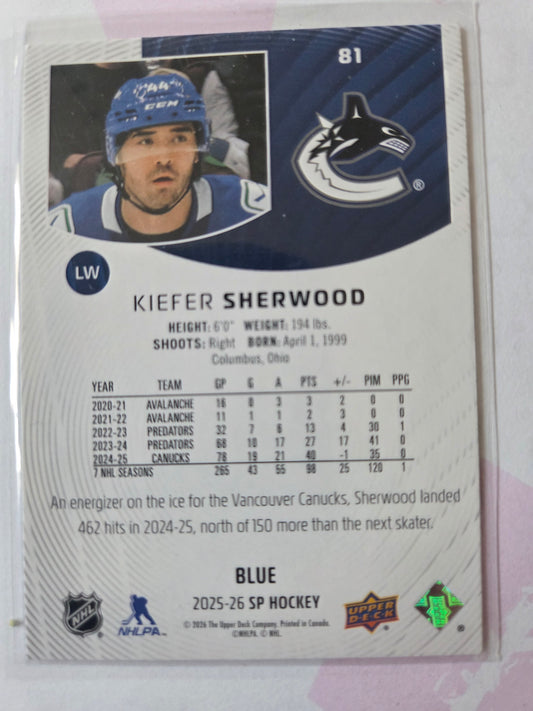 Kiefer Sherwood Blue SP Hockey #81 [Vancouver Canucks]