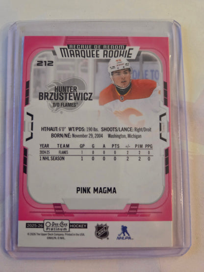 Hunter Brzustewics O-Pee-Chee Platinum Hockey Pink Magma Marquee Rookie #212 [Calgary Flames]