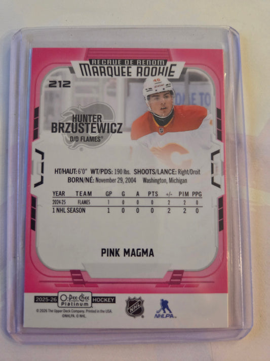 Hunter Brzustewics O-Pee-Chee Platinum Hockey Pink Magma Marquee Rookie #212 [Calgary Flames]