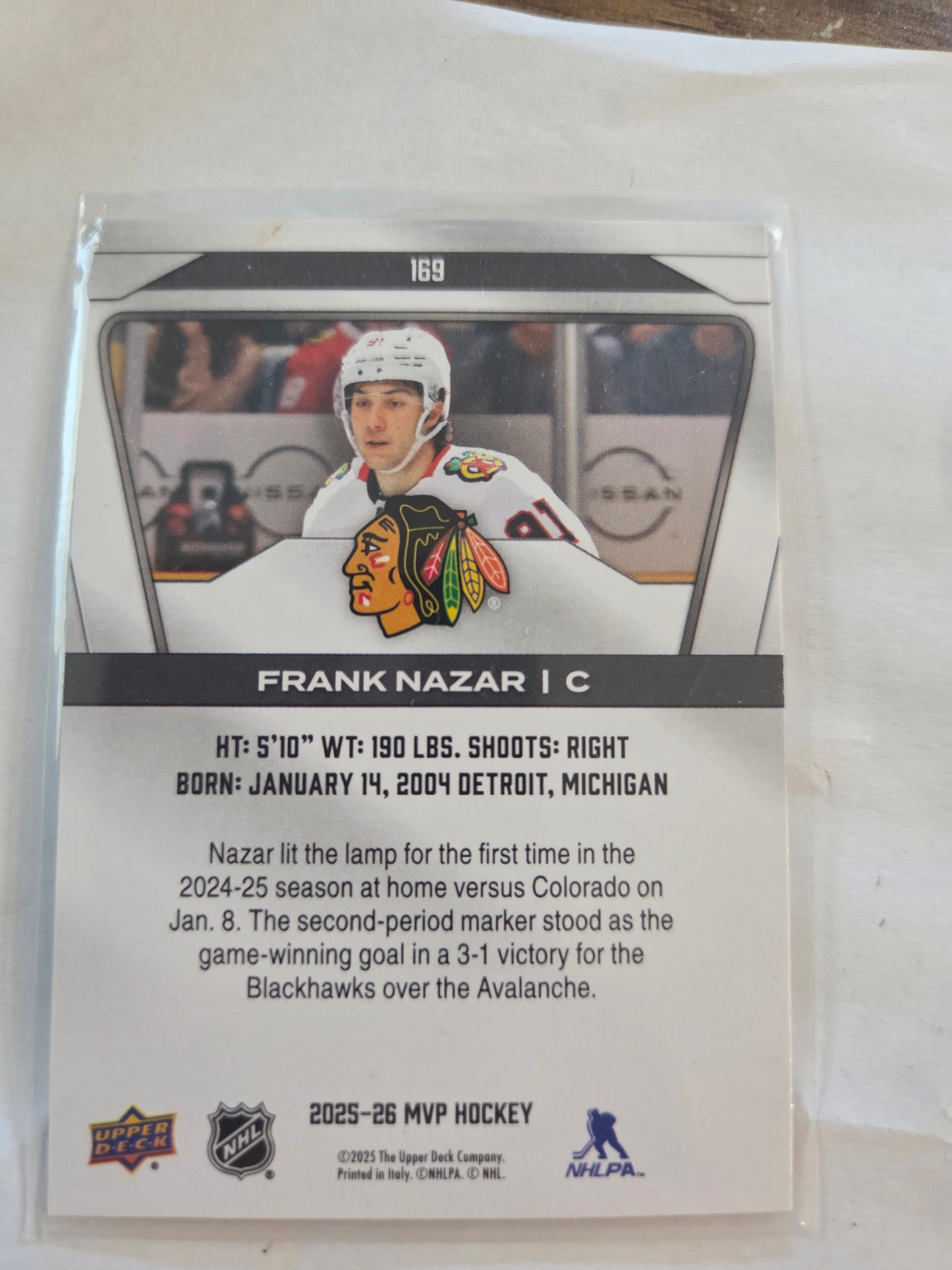Frank Nazar Upper Deck MVP Hockey #169 [Chicago Blackhawks]