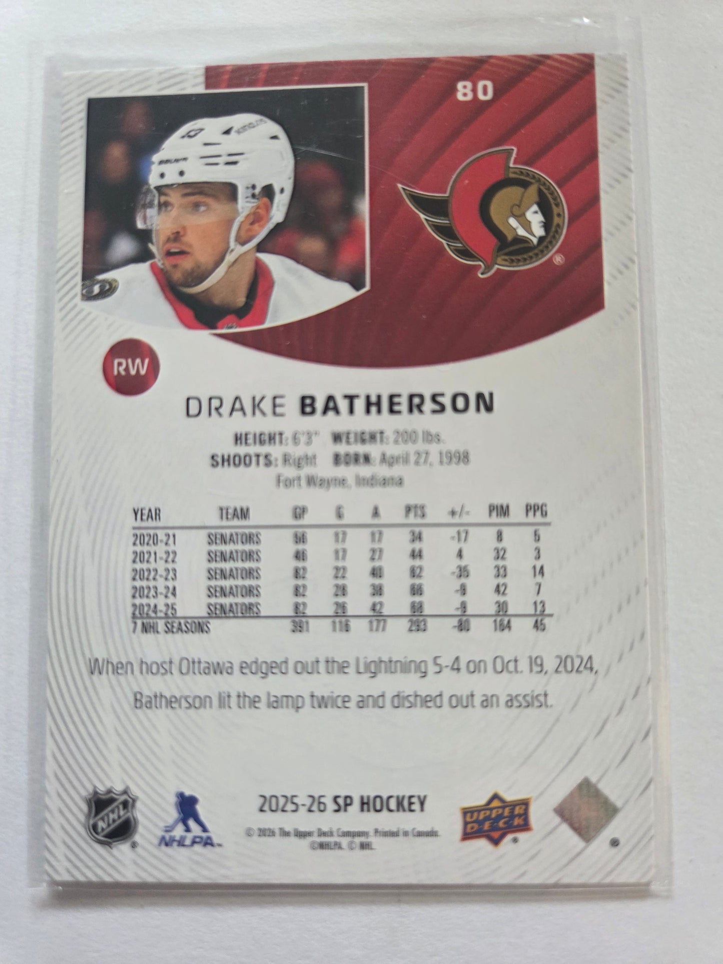 Drake Batherson SP Hockey #80 [Ottawa Senators]