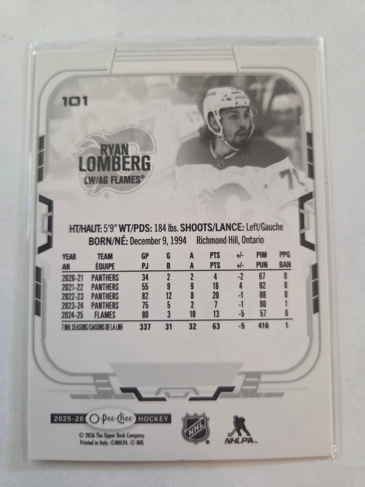 Ryan Lomberg O-Pee-Chee Hockey #101 [Calgary Flames]