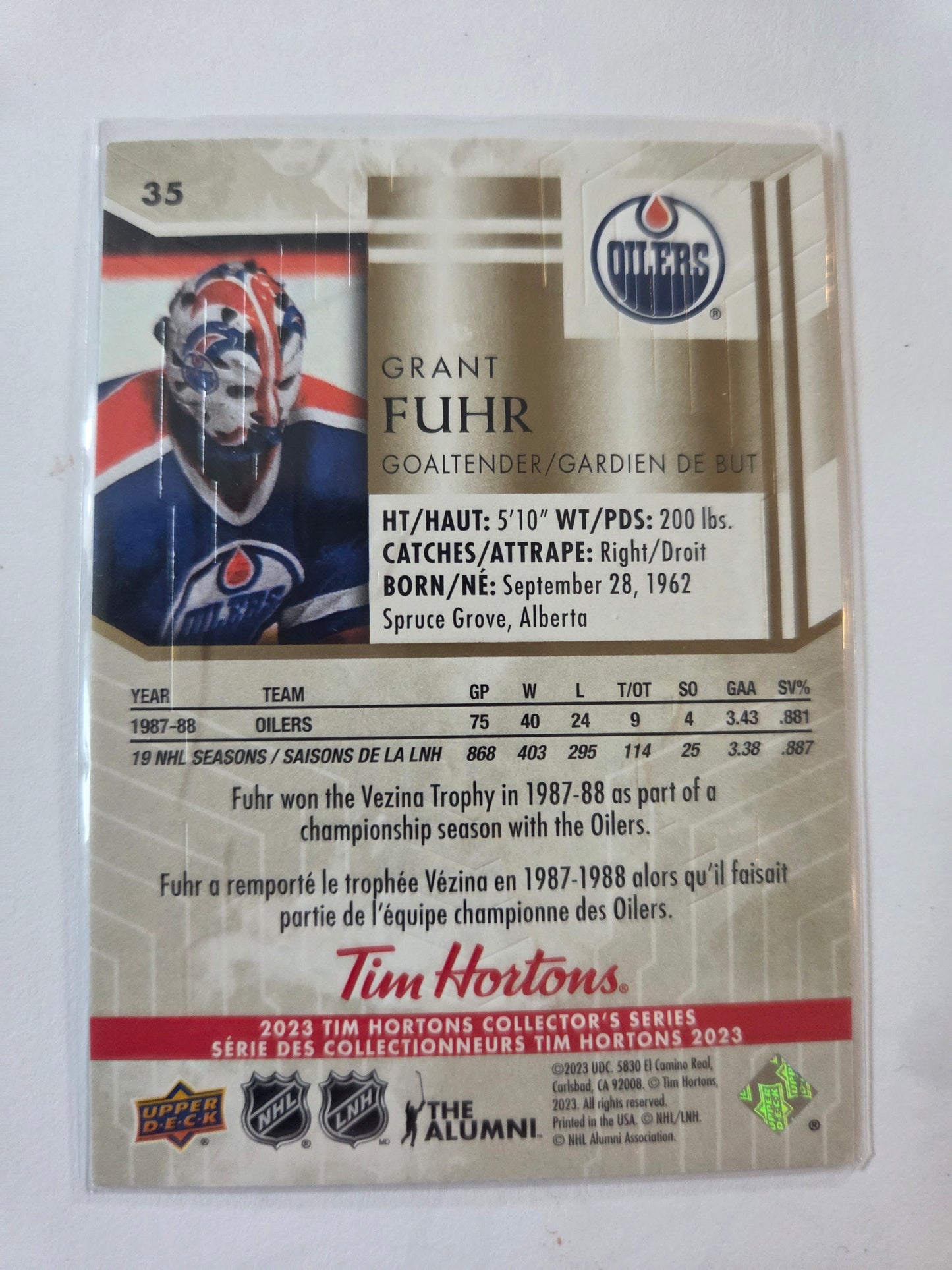 Grant Fuhr Tim Hortons Upper Deck #35 [Edmonton Oilers]