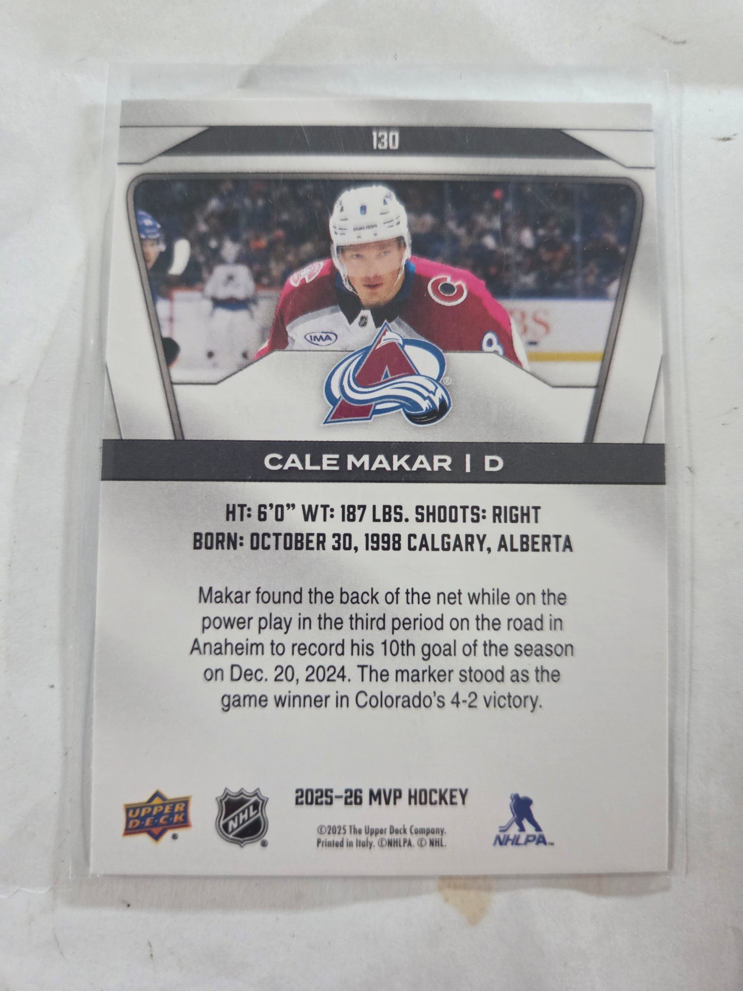 Cale Makar Upper Deck MVP Hockey #130 [Colorado Avalanche]