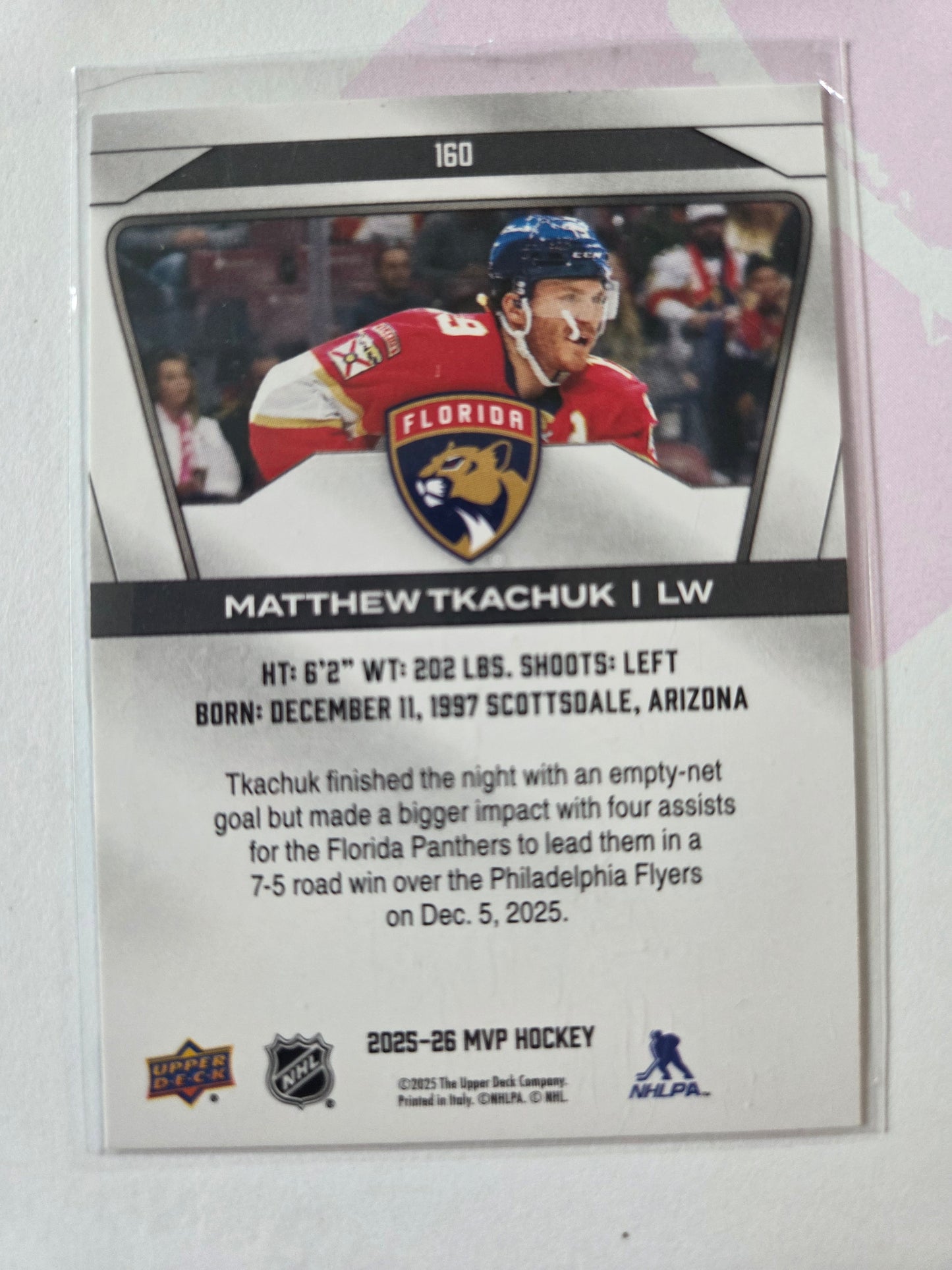 Matthew Tkachuk Upper Deck MVP Hockey #160 [Florida Panthers]