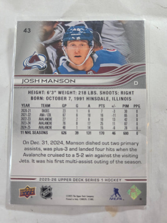 Josh Manson Upper Deck Series 1 #43 [Colorado Avalanche]