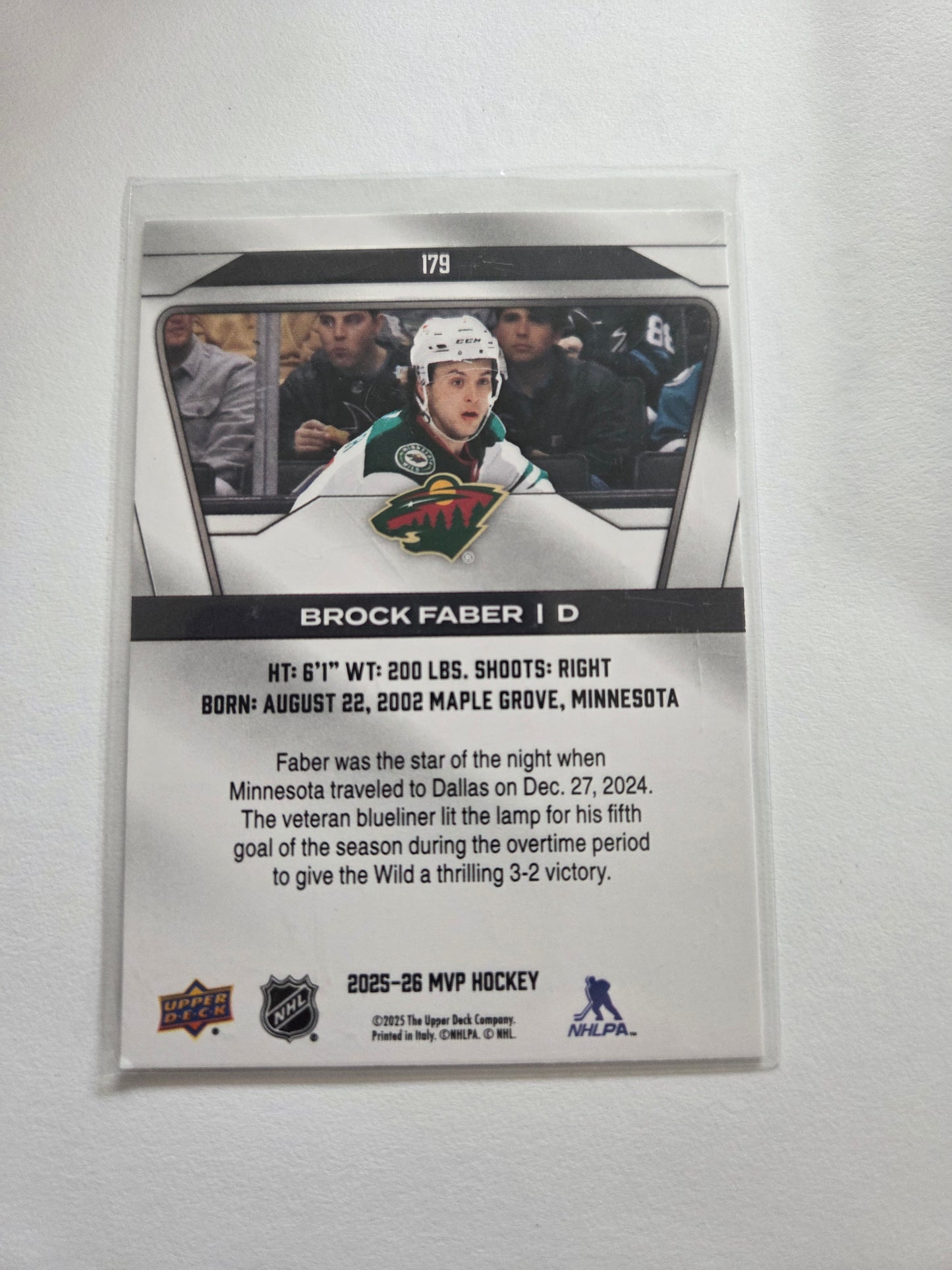 Brock Faber Upper Deck MVP Hockey #179 [Minnesota Wild]