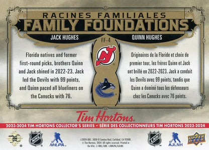 2023-24 Tim Hortons Duos Family Foundations Jack & Quinn Hughes FF-4 [Tim Hortons]