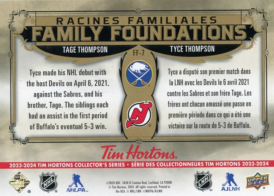2023-24 Tim Hortons Duos Family Foundations Tage & Tyce Thompson FF-7 [Tim Hortons]