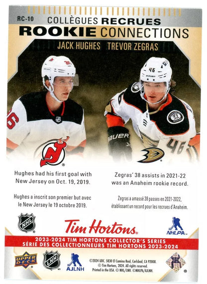 2023-24 Tim Hortons Greatest Duos Rookie Connections #RC10 Jack Hughes/Zegra [Tim Hortons]