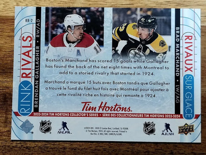 2023-24 UD Brendan Gallagher Brad Marchand Rink Rivals Tim Hortons Duos RR-2 [Tim Hortons]