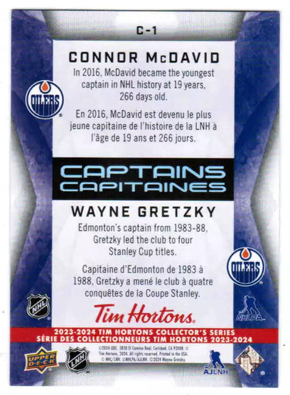 2023-24 UD Tim Hortons Greatest Duos Captains Wayne Gretzky, Connor McDavid #C-1 [Tim Hortons]