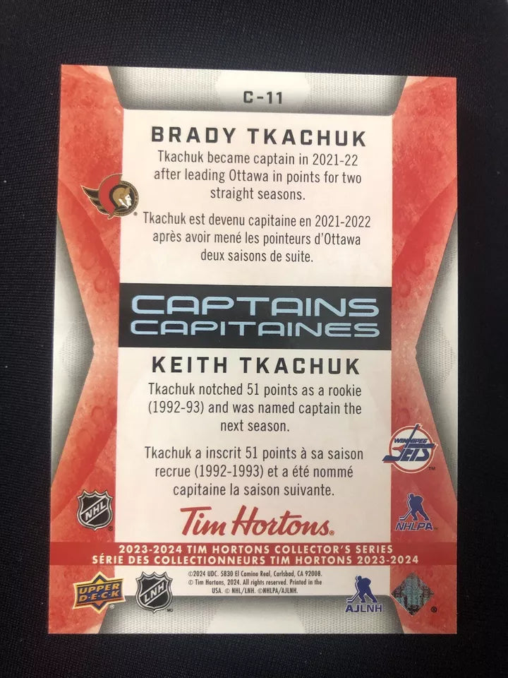 2023-24 UD Tim Hortons Greatest Duos Captains Brady Tkachuk/Keith Tkachuk #C-11 [Tim Hortons]