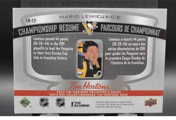 2022-23 Tim Hortons Legends Championship Resume #CR-12 Mario Lemieux [Tim Hortons]