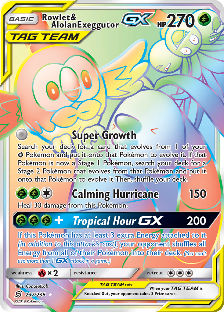 Rowlet &amp; Alolan Exeggutor GX (237/236) [Soleil et Lune : Esprits Unifiés] 