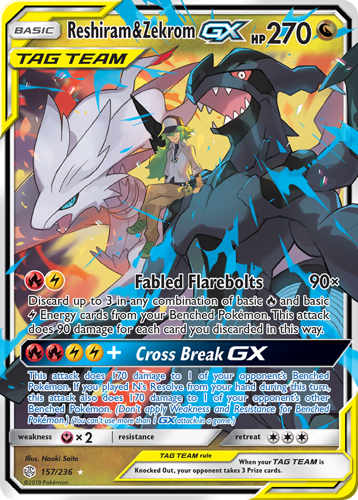 Reshiram &amp; Zekrom GX (157/236) [Soleil et Lune : Éclipse Cosmique] 