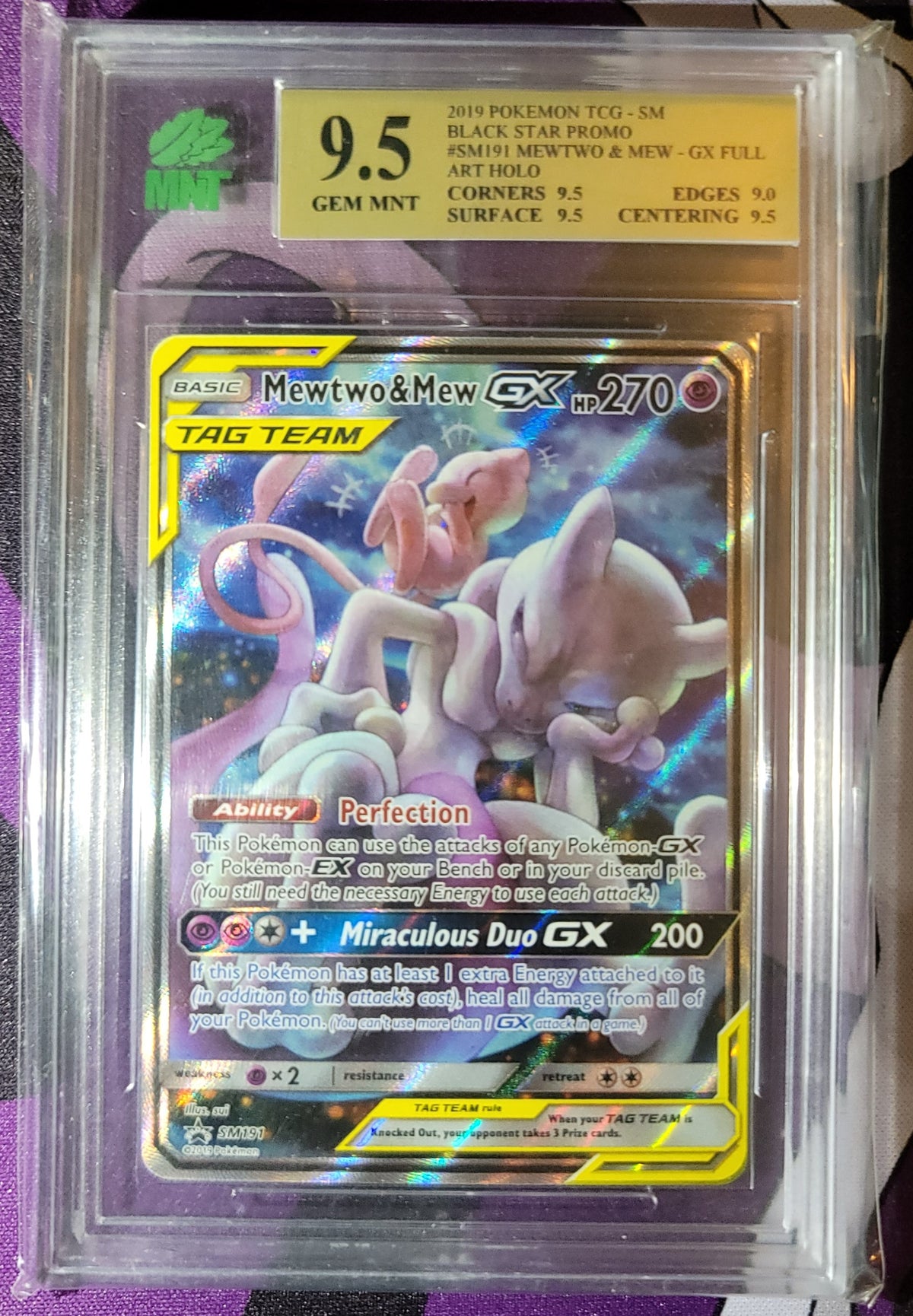 [MNT] 9.5 GEM MNT - MEWTWO & MEW GX (SM191) [SUN & MOON: BLACK STAR PROMOS ]
