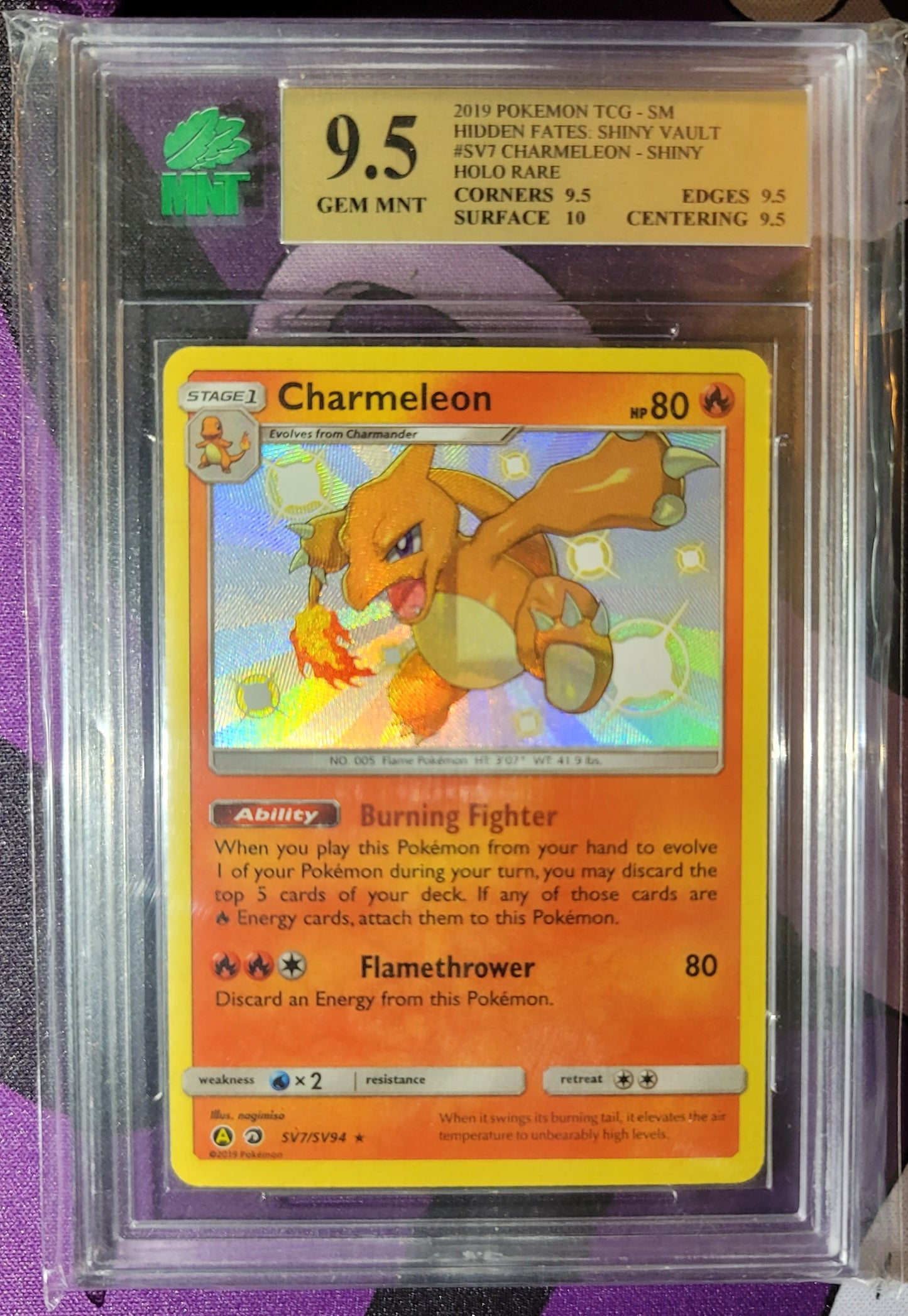 [MNT] 9.5 GEM MNT CHARMELEON (SV7/SV94) [SUN & MOON: HIDDEN FATES - SHINY VAULT]